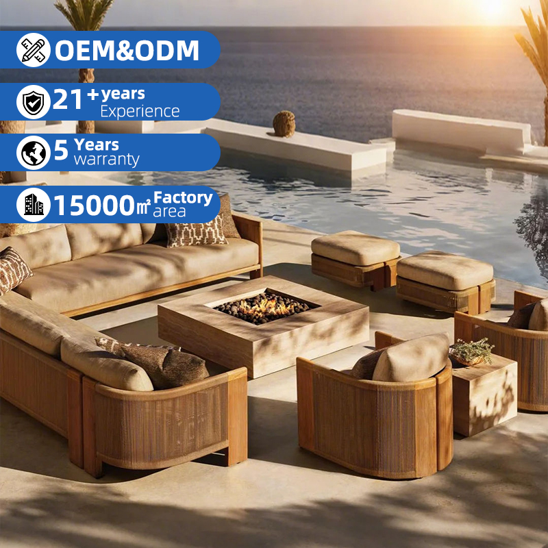 Outdoor Furniture Teak Wood - Teak Rope Sectional Sofa Set Furniture