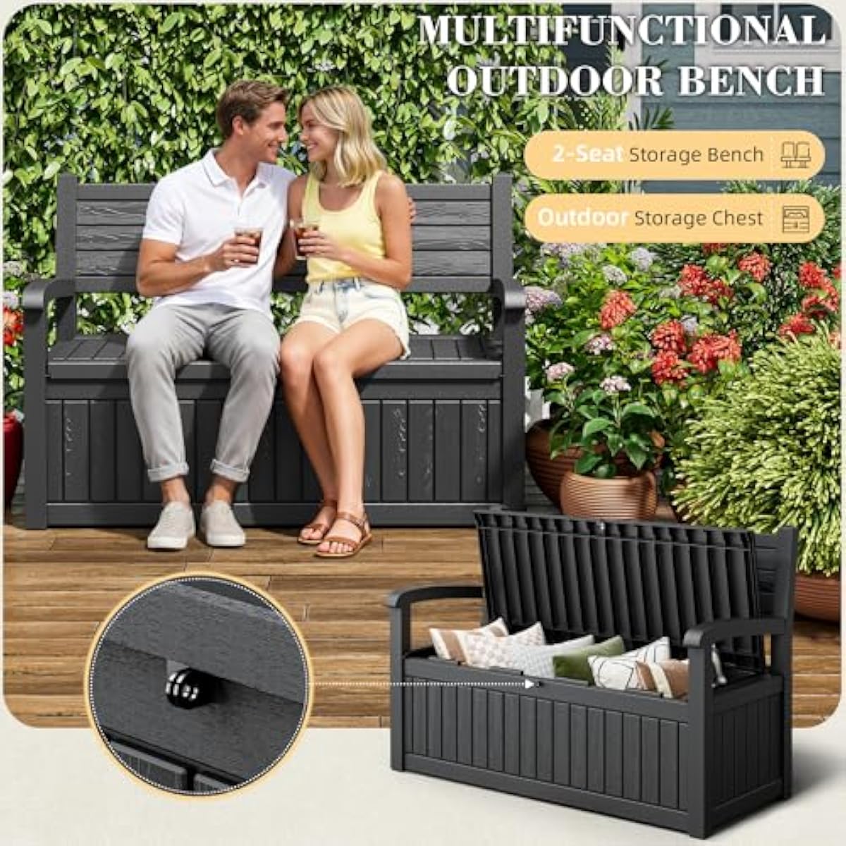 80 Gallon Outdoor Storage Benc - Outdoor Furniture Resin ulasan dan harga