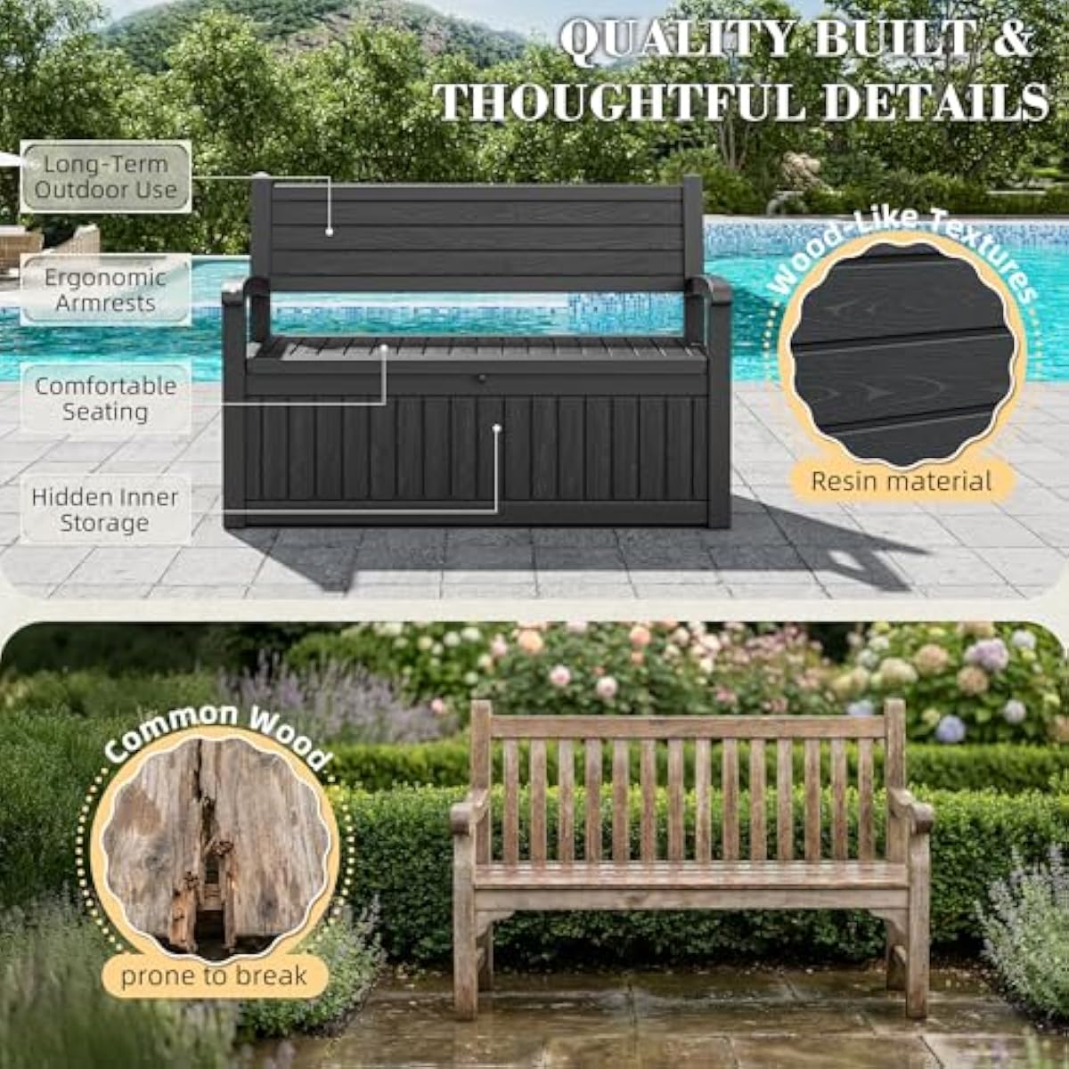 80 Gallon Outdoor Storage Benc - Outdoor Furniture Resin ulasan dan harga