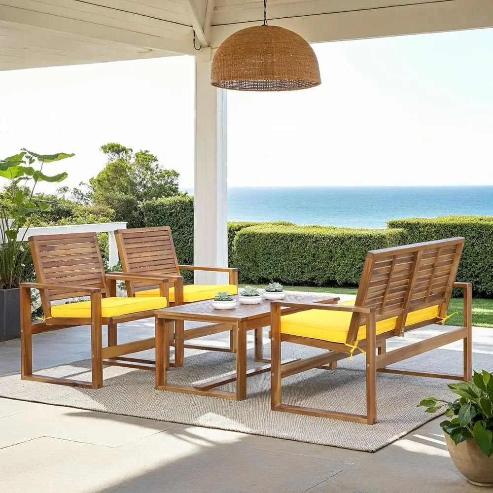 4-Piece Acacia Outdoor Patio F - Outdoor Furniture Yellow ulasan dan harga